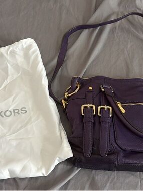 Michael Kors Deep Purple Leather Shoulder Bag with Gold Hardware